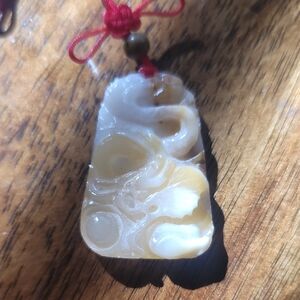 Jade Stone Pendant Necklace Cream and Brown